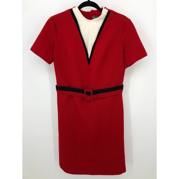 Vintage Pat Perkins Red Mod Dress w/ Belt Short Sleeve 60s Style Women’s Medium - Picture 2 of 6